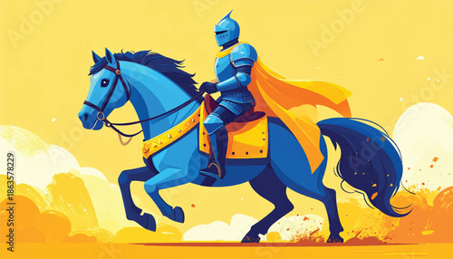 Blue Knight on Horseback - A Majestic Medieval Warrior.