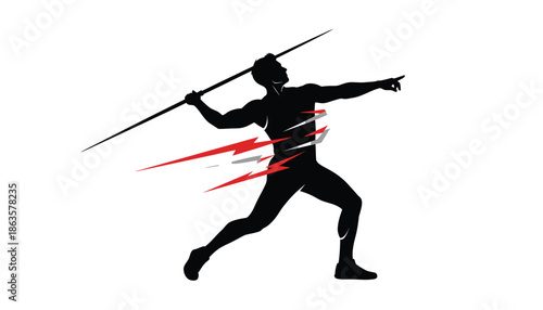 Athlete Throwing Javelin in Motion Silhouette