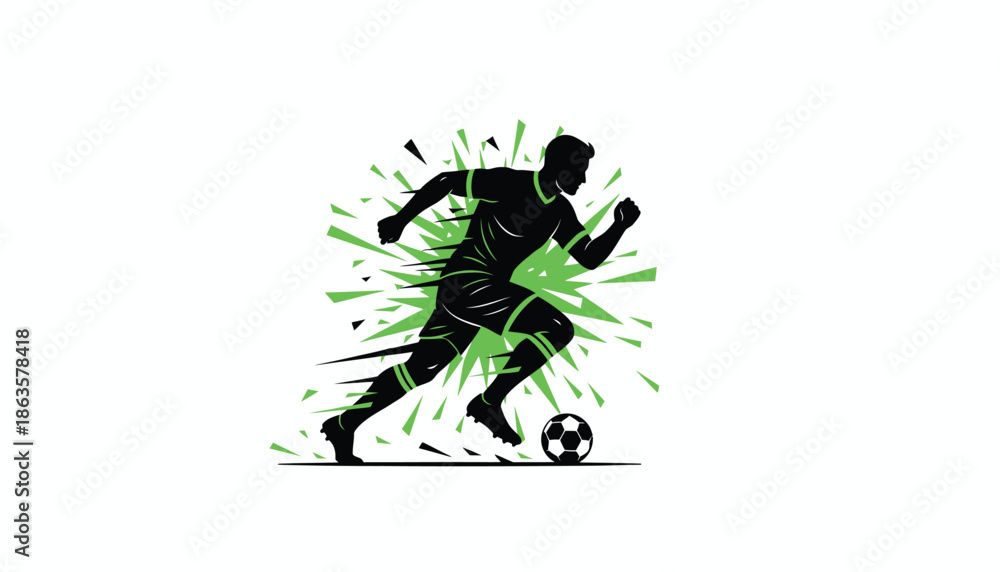 Fototapeta premium Soccer Player Kicking Ball with Green Splash Effect