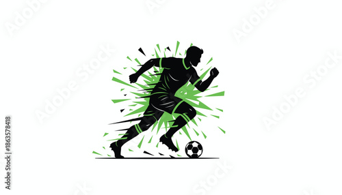 Soccer Player Kicking Ball with Green Splash Effect