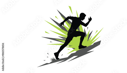 Runner Silhouette Sprinting Fast with Green Motion Lines