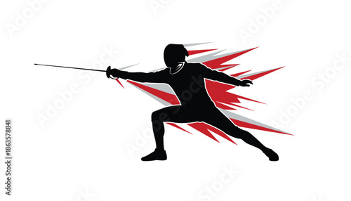 Fencer in Motion with Red Splash