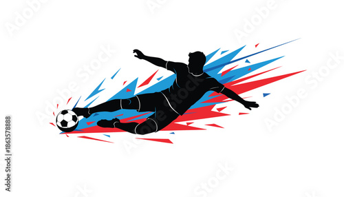 Soccer Player Kicking Ball with Dynamic Motion Lines