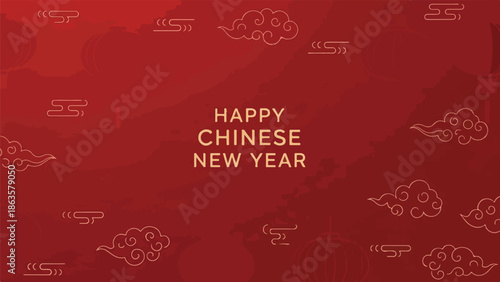 Exclusive 4K HD vector background celebrating Chinese New Year with a vibrant red color and gold accents, featuring auspicious clouds and 'Happy Chinese New Year' text in a traditional