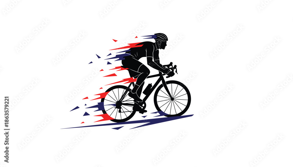 Naklejka premium Cyclist Riding Fast on Bicycle with Motion Blur