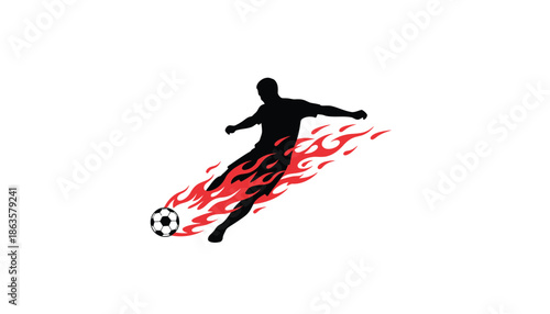 Soccer Player Kicking Flaming Soccer Ball in Motion