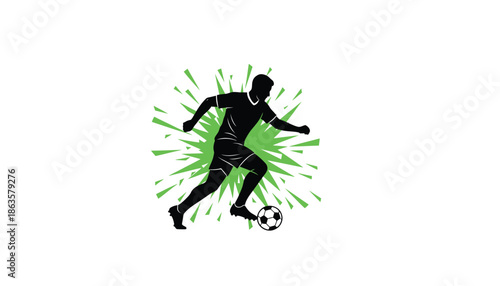Soccer Player Kicking Ball with Green Splash Effect
