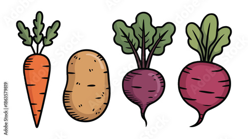 Fresh Garden Bounty: A vibrant collection of fresh produce, meticulously illustrated with intricate detail. Showcasing the natural beauty and freshness of these culinary staples.