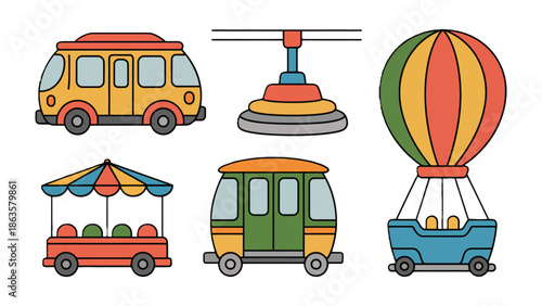 Amusement Park Rides: A vibrant collection of classic amusement park rides, ready to take you on an adventure. featuring cartoon illustration.
