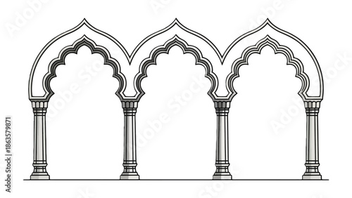 Arches of Architectural Grandeur: A stately row of ornate arches, their intricate patterns and strong pillars showcasing classical design, stands as a testament to enduring architecture.