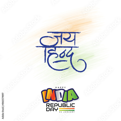 Modern 26 January Republic Day Banner with Stylized Jai Hind Typography and Paint Splash