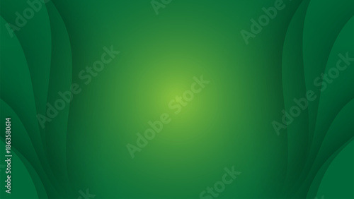 Abstract green gradient background with soft central glow and smooth layered curves, ideal for modern presentations, eco branding, and digital design projects.