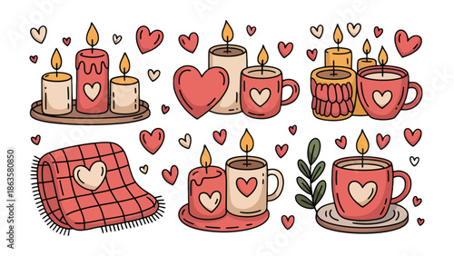 Warmth and Affection: A set of romantic candles and heart-themed elements create a warm and intimate ambiance.