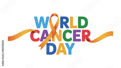 World Cancer Day: Symbolic Ribbon of Hope. A vibrant graphic, adorned with a symbolic ribbon, calls for awareness and support on World Cancer Day.
