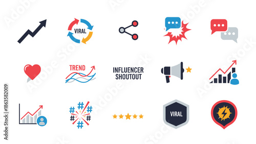 Social media icons and symbols.