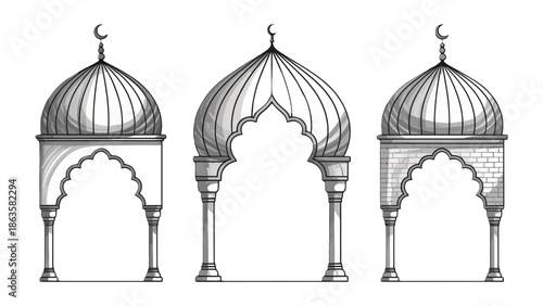 Architectural Elegance: A set of ornate domes, each an exquisite illustration, standing in stately elegance, evoke a sense of cultural richness and timeless architectural beauty.