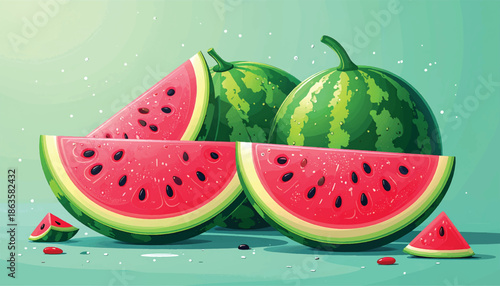 Watermelon Slices and Whole Fruits in a Refreshing Still Life.
