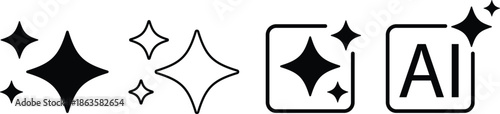 Modern AI Logo Icon Set, Sparkle Star Symbol Vector for AI Apps
