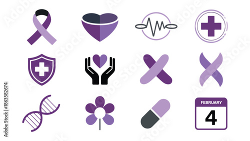 Healthcare Icon Set: A collection of various icons related to health, medical, wellness, and care. Representing key concepts.
