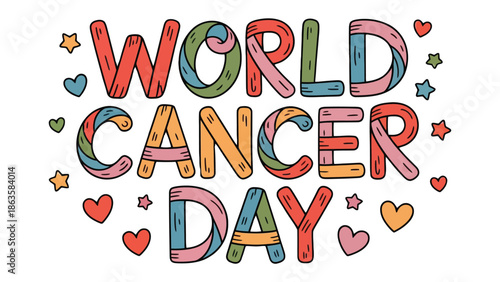 World Cancer Day: Celebrate the spirit of solidarity with a cheerful and heart-warming illustration of World Cancer Day, embellished with love and hope, in the fight against cancer.