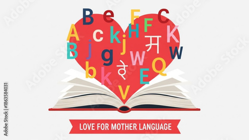 Multilingual Heart Shaped Book Illustrating Love for Mother Language