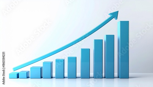 Blue 3D bar chart with an upward-pointing arrow against a white background, suggesting growth