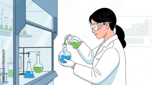Female Scientist Mixing Chemicals in Laboratory Fume Hood