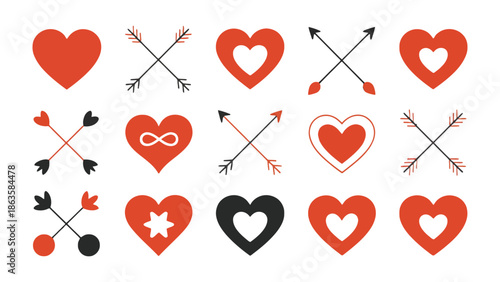 Romantic Collection: A visual symphony of love and affection, featuring an array of hearts and Cupid's arrows. Evoking emotions of tenderness, and desire.