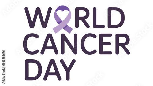 World Cancer Day Concept: A symbolic image, designed with a purple ribbon, conveying solidarity and support for cancer awareness and research.