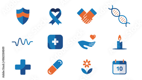 Healthcare Icons: A collection of meticulously crafted, clean, and vibrant icons representing various facets of healthcare and well-being. Ideal for educational materials, websites.
