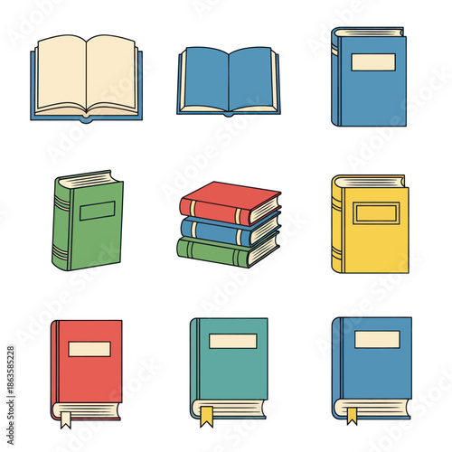 Collection of Colorful Book Illustrations for Educational and Literary Themes.