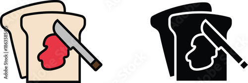 Knife bread and jam icon simple line cooking outline vector Illustration.