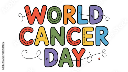 Celebrating World Cancer Day: A vibrant illustration promotes awareness and support for World Cancer Day, encouraging unity and solidarity in the global fight against the disease.