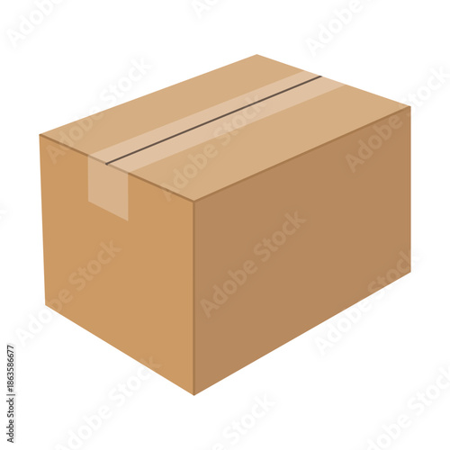 Closed and taped corrugated cardboard box. Editable EPS 10 vector graphic illustration isolated on white background.