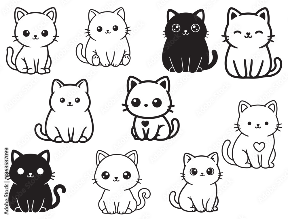 Obraz premium CUTE KAWAII CAT SILHOUETTE