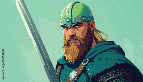 Viking Warrior with Sword Illustration.