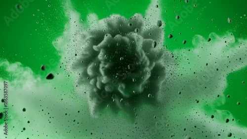 Exploding Cloud of Dust and Debris Against Green Background