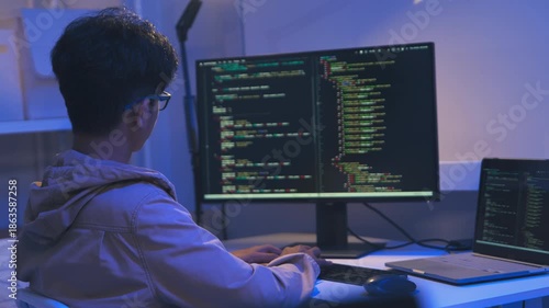 Programmer,  Software Developer codeing on computer. Professional IT Programmer Developing Application, Program Writing code at Office.