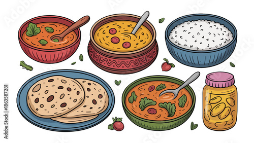 Indian Food Selection: A vibrant assortment of authentic Indian dishes, artfully arranged to showcase the rich tapestry of flavors, colors, and culinary traditions.