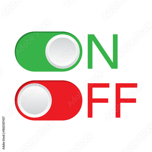 On and off toggle switch button word art. Creative concept graphic design. Editable EPS 10 vector graphic illustration isolated on white background.