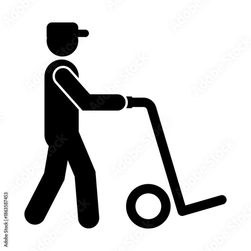 A delivery worker pushing trolley icon symbol. Editable EPS 10 vector graphic isolated on white background
