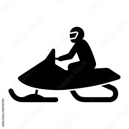 Silhouette of a person wearing helmet riding a snowmobile. Editable EPS 10 vector graphic illustration isolated on white background.
