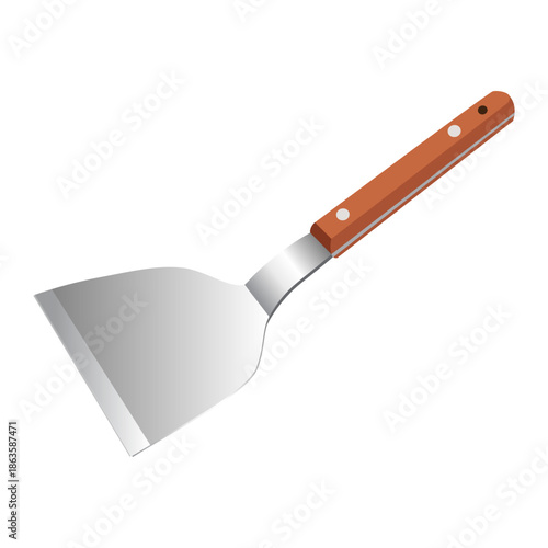Stainless Steel Metal Cooking Spatula Flipper Turner with Wooden Handle Kitchen Utensil. Vector illustration EPS 10 graphic.