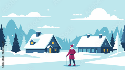 Charming winter beauty in an open space, a serene vector illustration of a peaceful snowy landscape