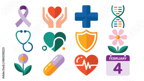 Healthcare Icons: A collection of meticulously crafted health and wellness icons, designed to symbolize various aspects of well-being, from preventative care to the celebration of life.