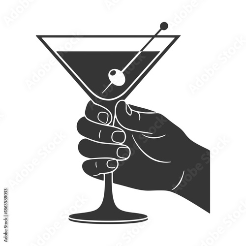 カクテルグラスを持つ手のシルエットアイコン