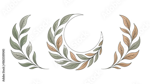 Celestial Botanical Embrace: An artistic representation of the moon, adorned with delicate botanical elements, capturing a sense of harmony and organic beauty.