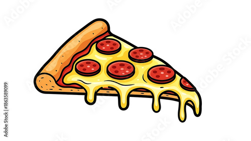 Wallpaper Mural Tasty pepperoni pizza slice cartoon illustration with gooey melted cheese dripping on a white background. Torontodigital.ca