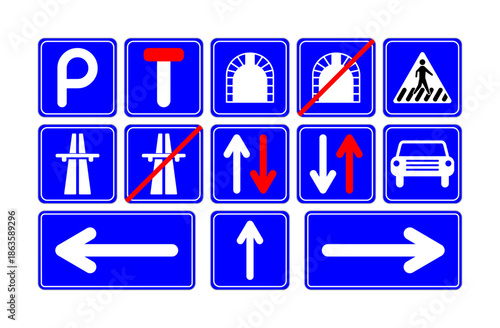 vector set of road traffic warning sign (blue)