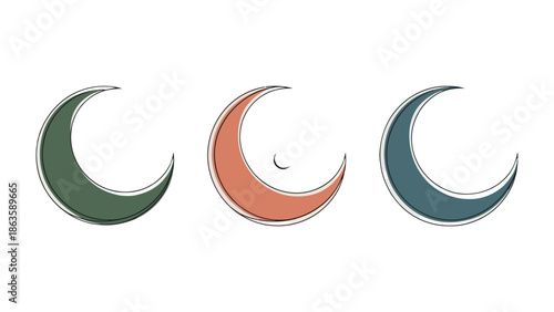 Moon Trio: A collection of crescent moons in harmonious color palettes, offering a symbol of night sky elegance and celestial serenity.
